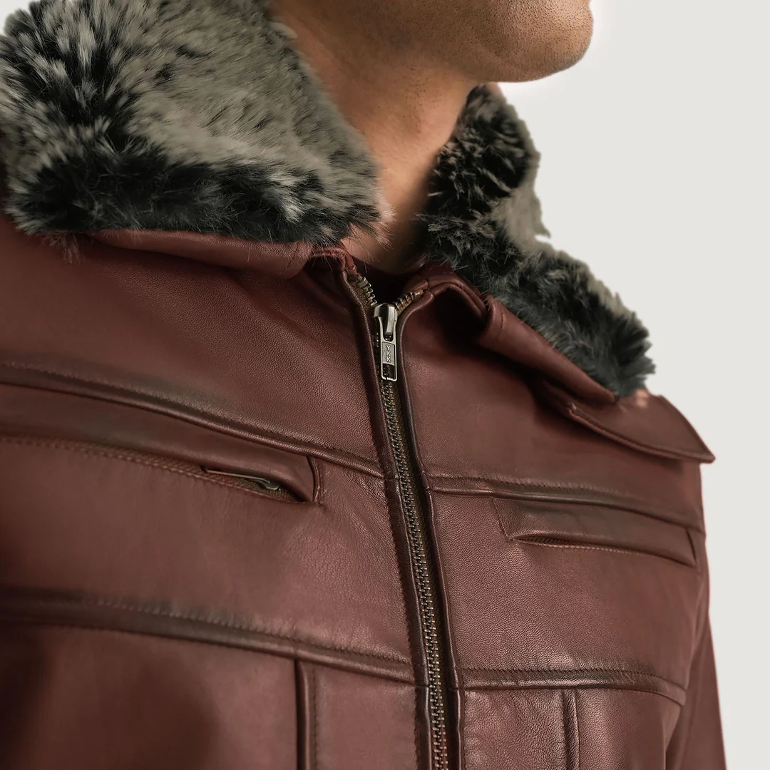 Fur Brown Leather Jacket - Image 3