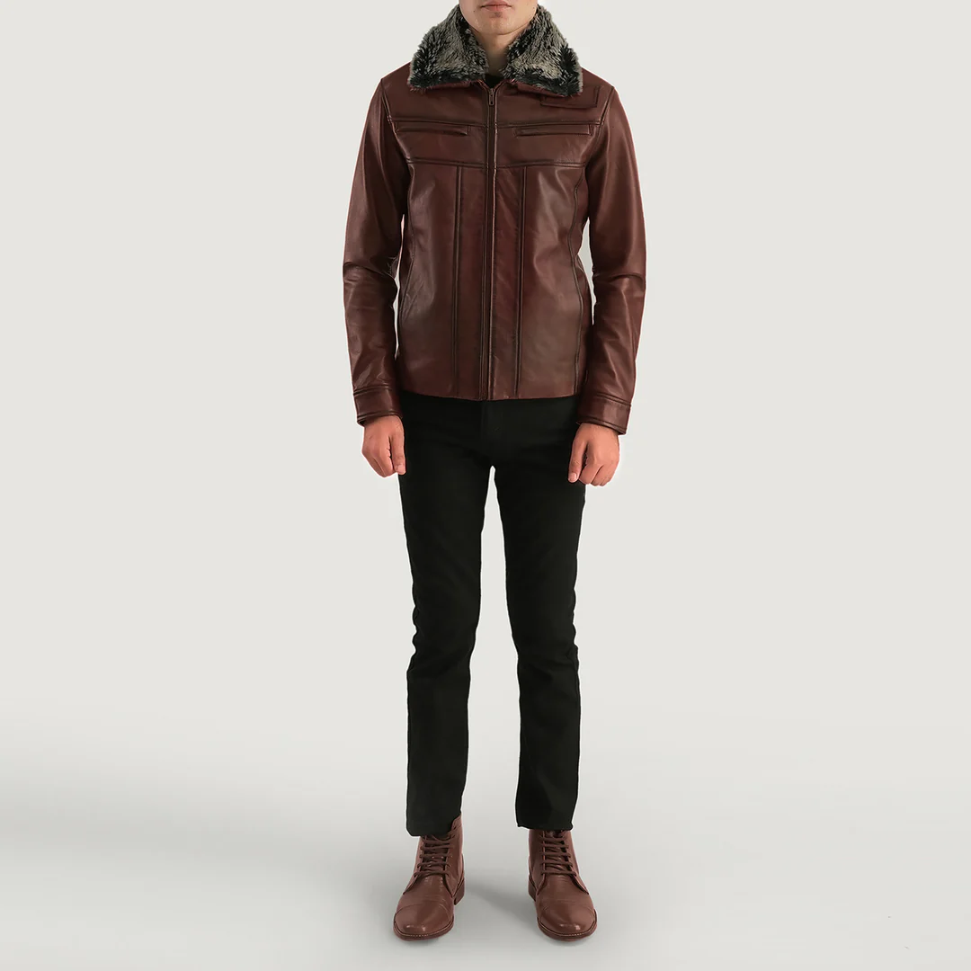 Fur Brown Leather Jacket - Image 2